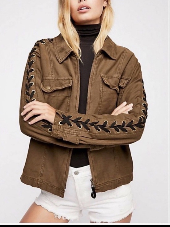 Free People Jackets & Blazers - Free People Olive Lace-Up Sleeve Utility Jacket